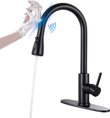 Ruban de cuisine noir mat avec pulvérisateur et design en laiton de style contemporain