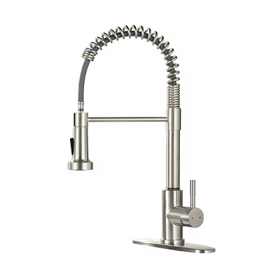 robinet de cuisine à manche unique monté sur le pont en nickel brossé avec couvercle à trous