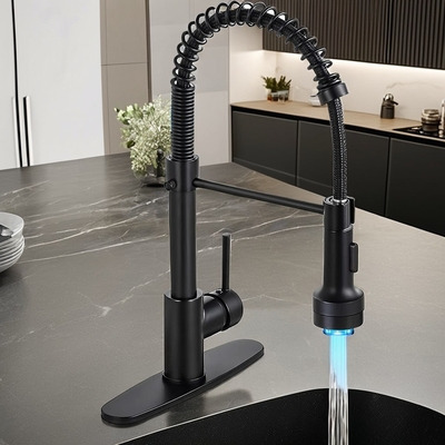 Faucon de cuisine classique en acier inoxydable à poignée unique avec cœur de vanne en céramique et lumière LED