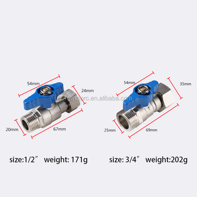 Ventilateur à bille miniature en acier inoxydable ASTM/DIN standard PEX nickelé pour tuyaux à gaz en cuivre